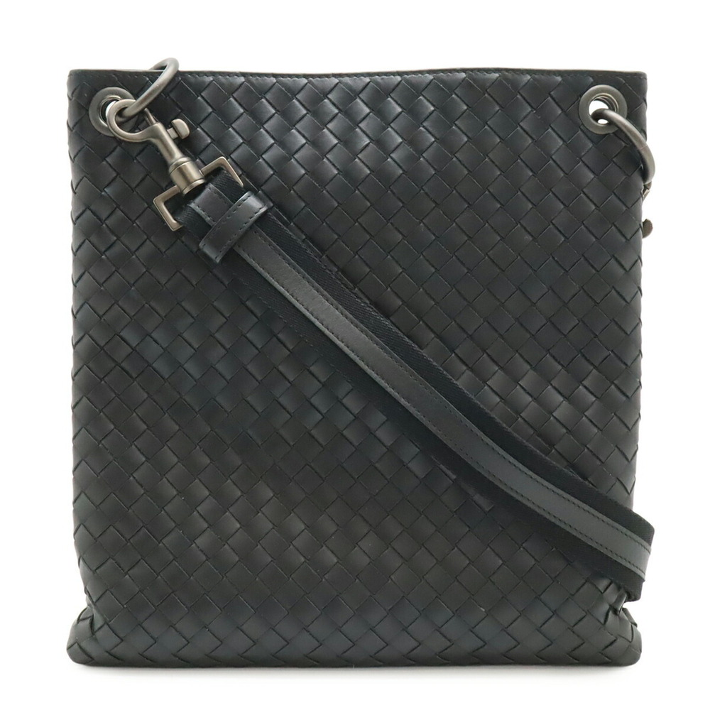 BOTTEGA VENETA Black Leather Intrecciato Shoulder Bag